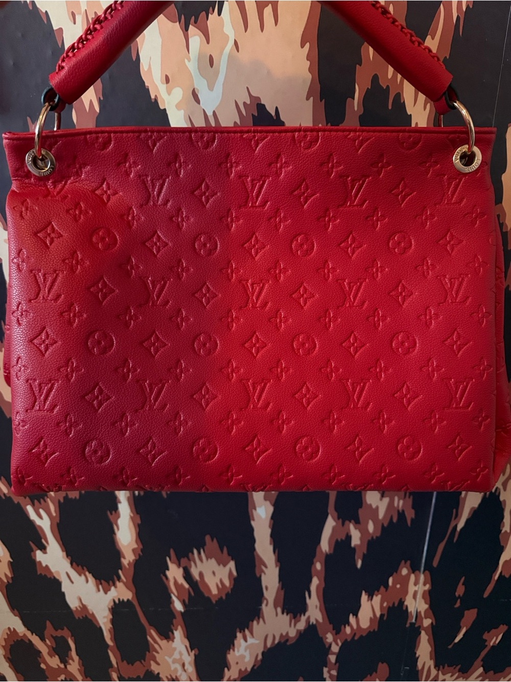 Red Embossed Monogram Shoulder Bag - Designer Style
